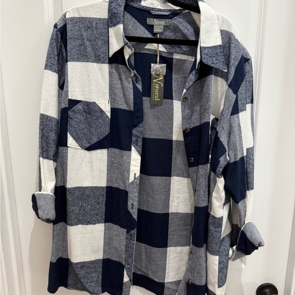 NWT Natural Reflections Navy and White Plaid Shirt - Picture 5 of 6